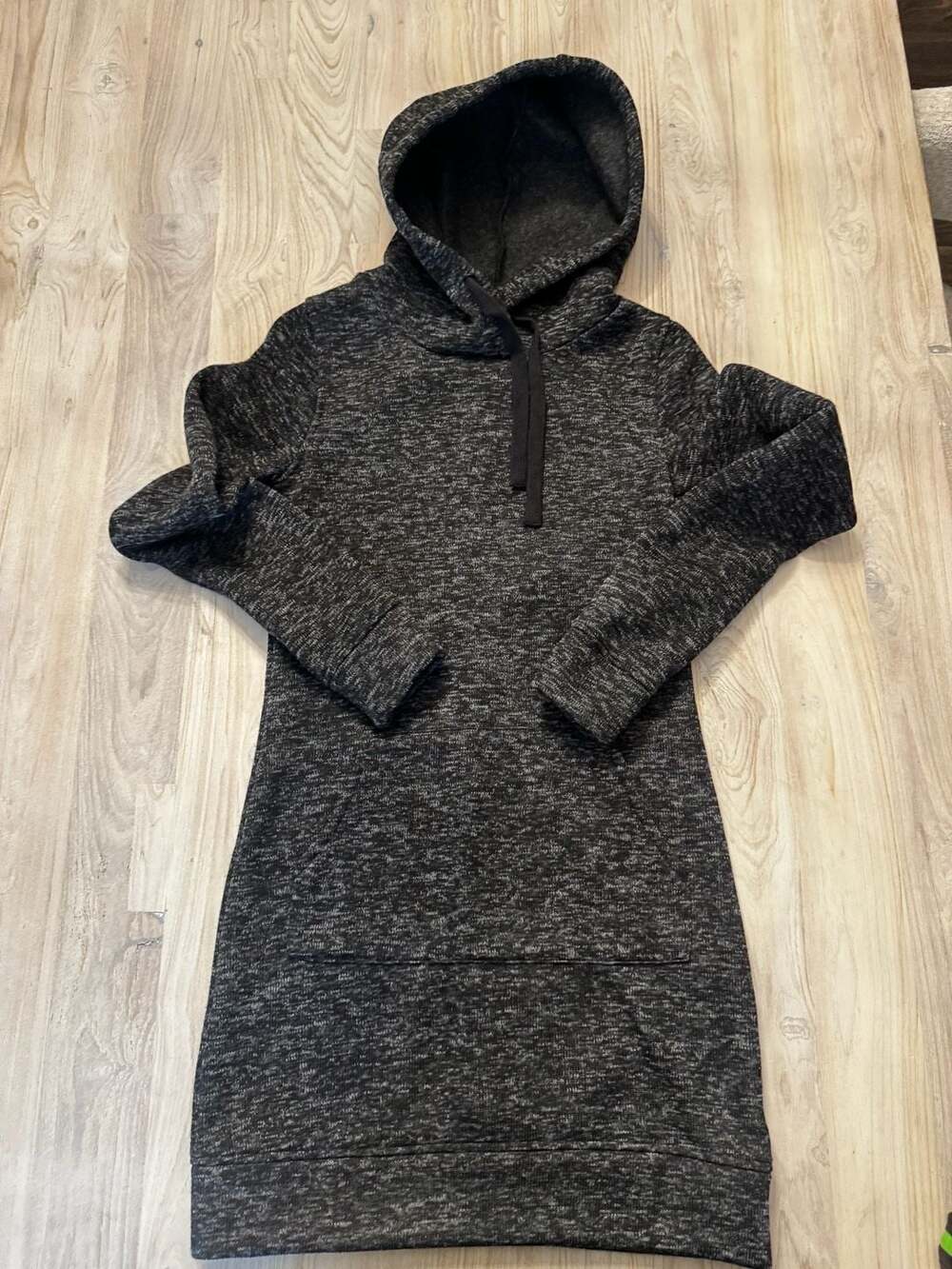 Fabletics Yukon Dress Heathered Black Hooded Sweatshirt Dress Size S Like New